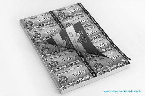Wertmarken im Block, DIN A6, beidseitig einfarbig schwarz bedruckt