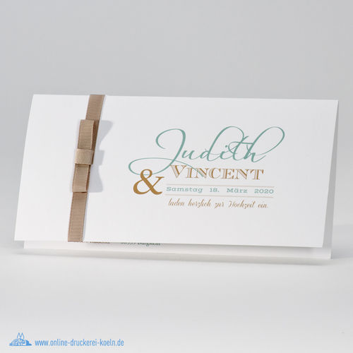 Elegante Hochzeitskarte mit braunem Bändchen
