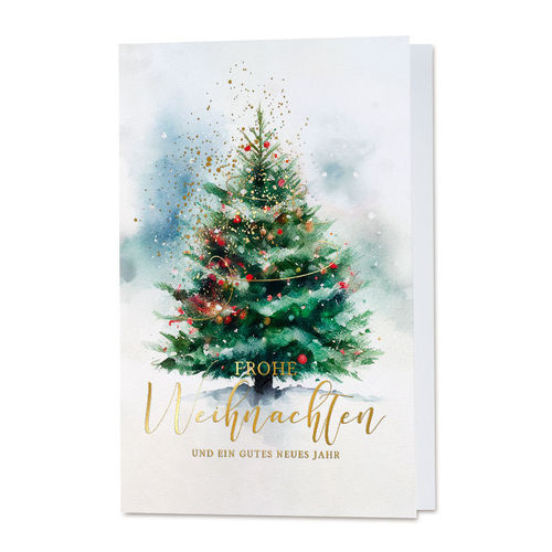 Weihnachtskarte mit Tannenbaum in sanften Pastelltönen & Goldfolie  (863017)