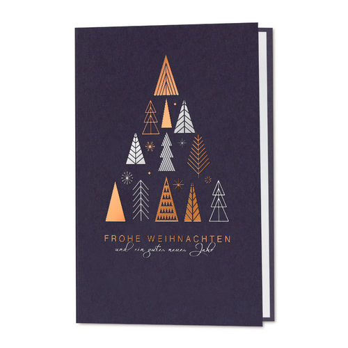 Weihnachtskarte mit Tannenbäumen in Kupfer- und Silberfolienprägung (863065)