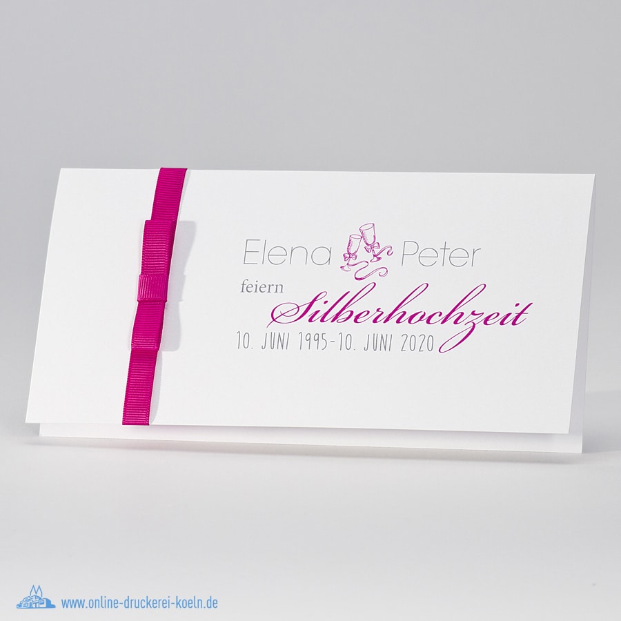 Elegante Hochzeitskarte mit fuchsia Bändchen – Bild 3